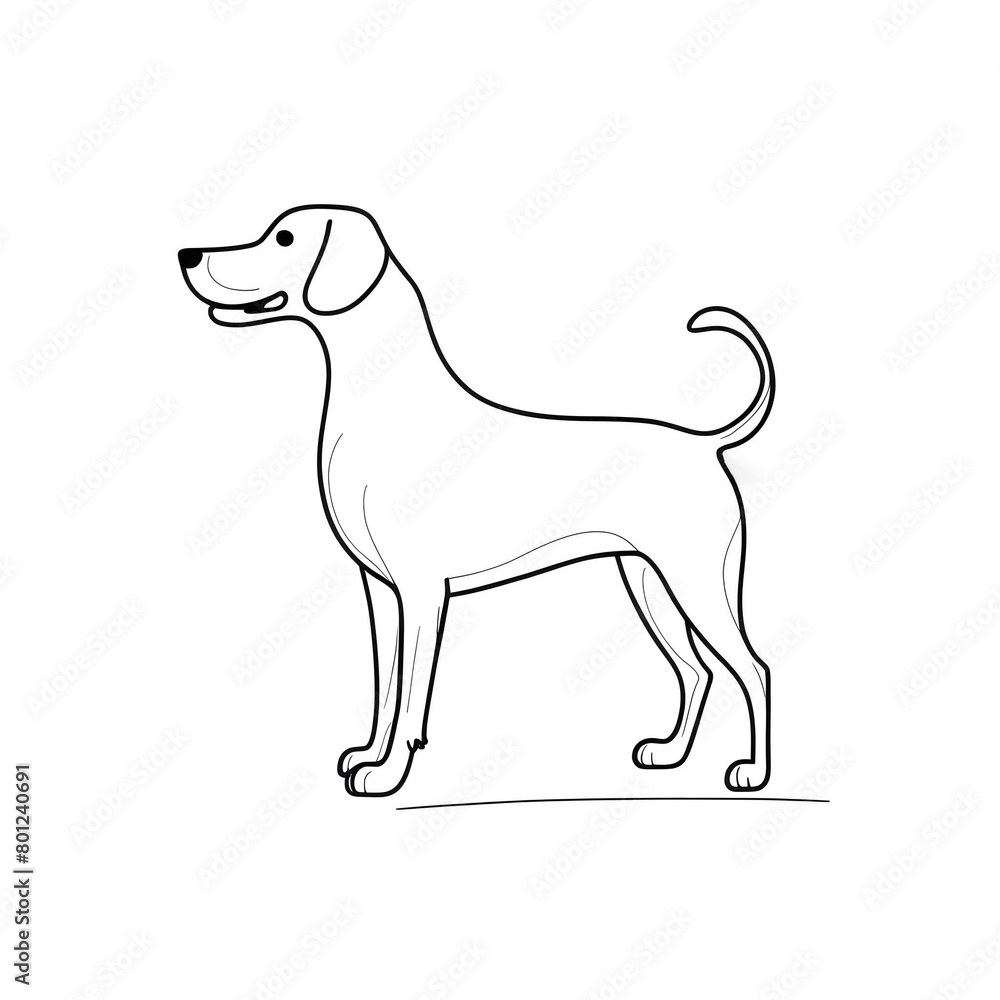 black contour of dog sitting thin line isolated on a white background illustration