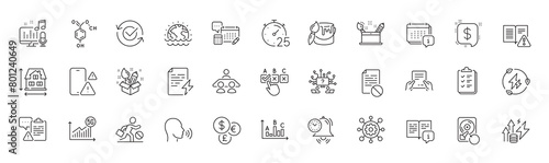 Correct checkbox, Green electricity and Money currency line icons. Pack of Instruction manual, Energy inflation, Timer icon. Clipboard, Manual, Time management pictogram. Podcast. Line icons. Vector