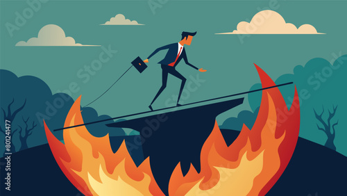 An image of a person balancing on a tightrope over a pit of fire symbolizing the delicate nature of debt management.