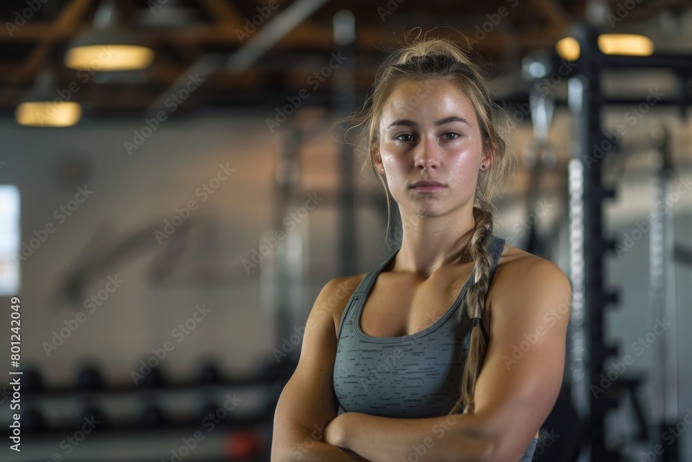 Empowered Workout: Confident Female Athlete in Gym Setting Empowered Workout: Confident Female Athlete in Gym Setting