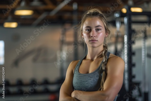 Empowered Workout: Confident Female Athlete in Gym Setting © Bernardo