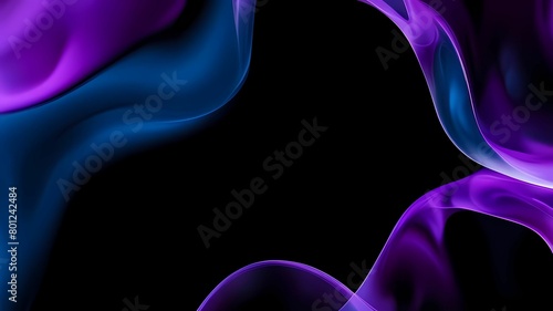 Abstract wavy background in purple and blue hues with a glossy, liquid metal appearance, wallpapers, or graphic design elements. Black blue purple silk satin. Сopy space for text or product 