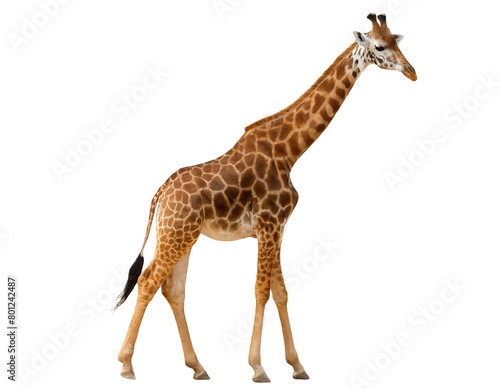 Giraffe auf vier beinen isoliert auf wei  en Hintergrund  Freisteller