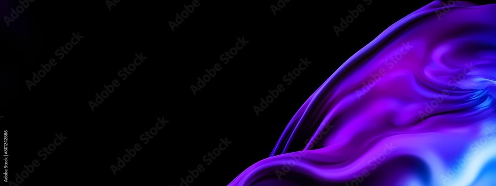 Abstract wavy background in purple and blue hues with a glossy, liquid metal appearance, wallpapers, or graphic design elements. Black blue purple silk satin. Сopy space for text or product. Banner Abstract wavy background in purple and blue hues with a glossy, liquid metal appearance, wallpapers, or graphic design elements. Black blue purple silk satin. Сopy space for text or product. Banner