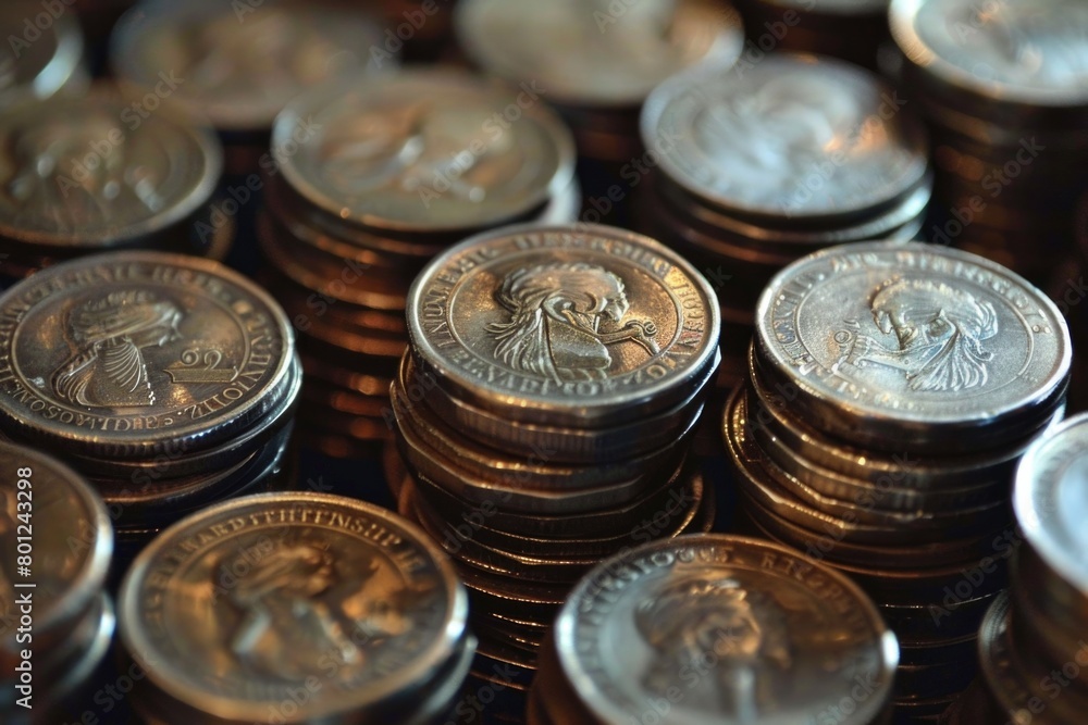 Money Coins. Stacks of Coins Symbolizing Wealth and Financial Prosperity Money Coins. Stacks of Coins Symbolizing Wealth and Financial Prosperity