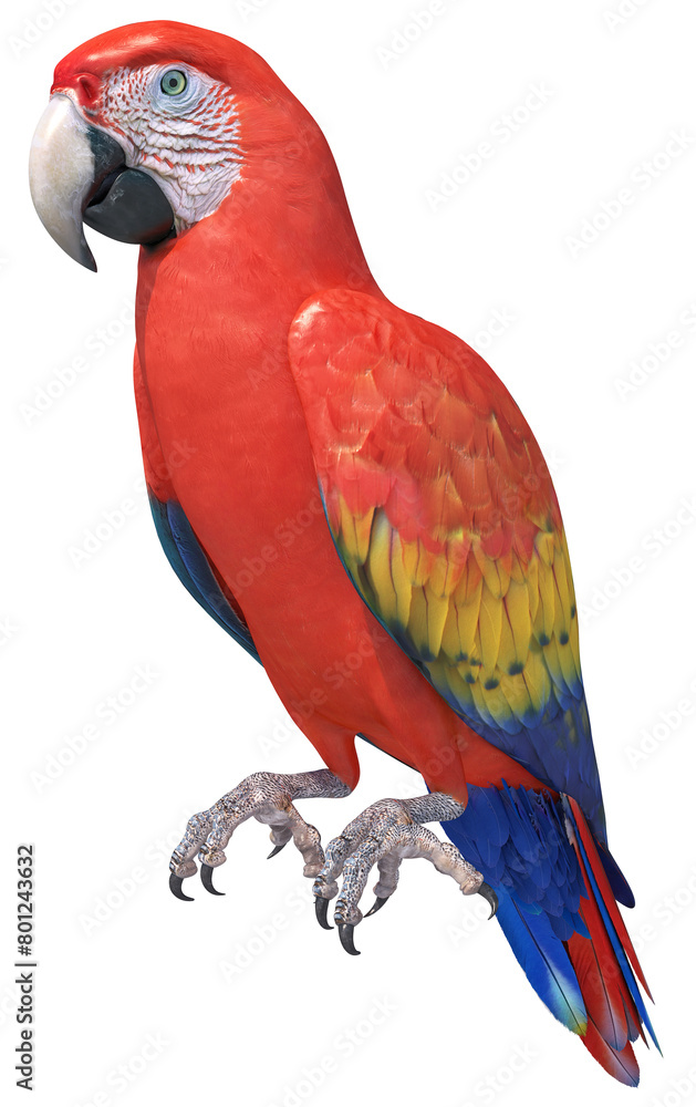 Fototapeta premium tropical ara macaw parrot red isolated