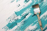 Wood Paint. Turquoise Paintbrush Strip on White Canvas - Art and Craft Tool