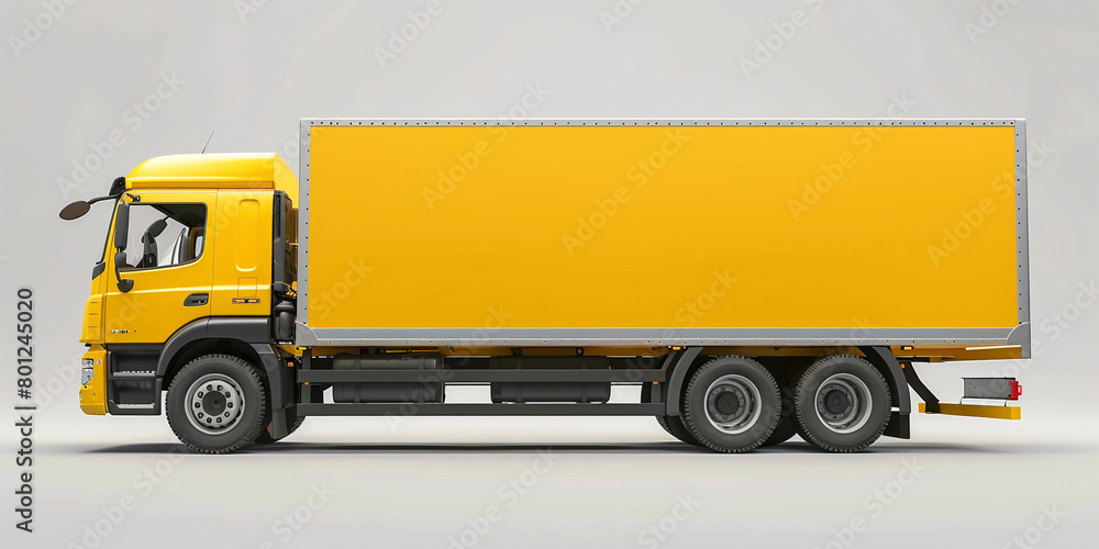 Side view of modern yellow truck in white background Side view of modern yellow truck in white background
