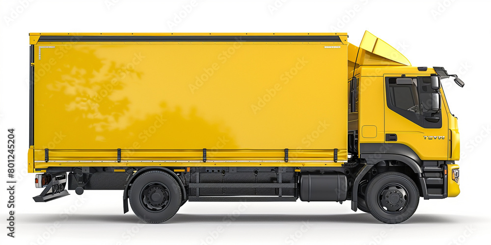 Side view of modern yellow truck in white background Side view of modern yellow truck in white background