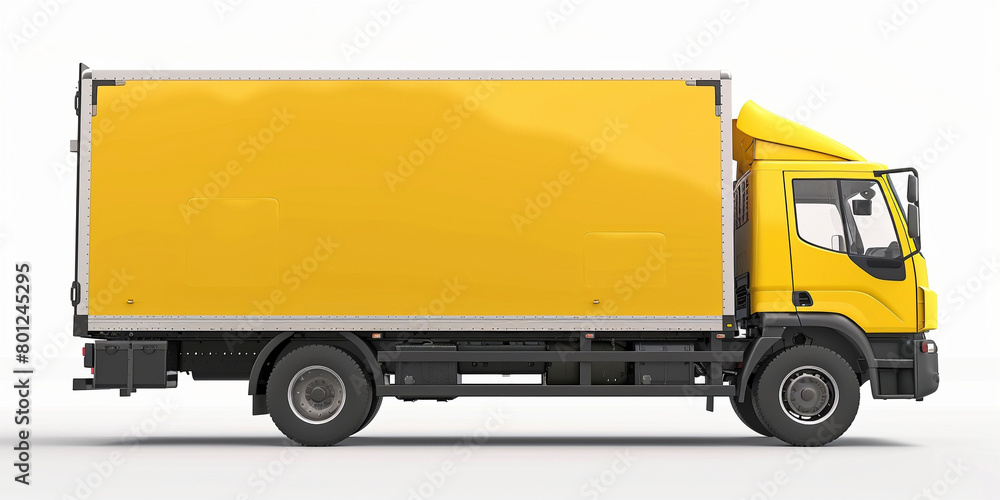 Side view of modern yellow truck in white background Side view of modern yellow truck in white background