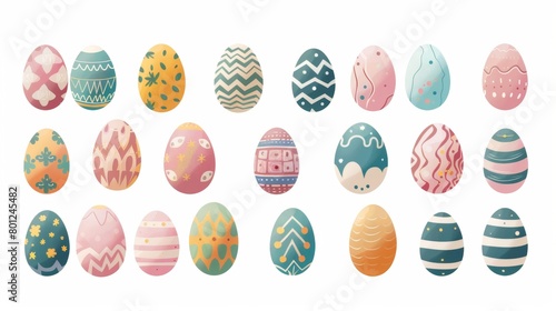 Vector illustration of Easter eggs with various colors and pattern designs.