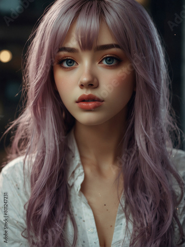 Bold Fashion Statement  Portrait of a Woman with Vibrant Purple Hair