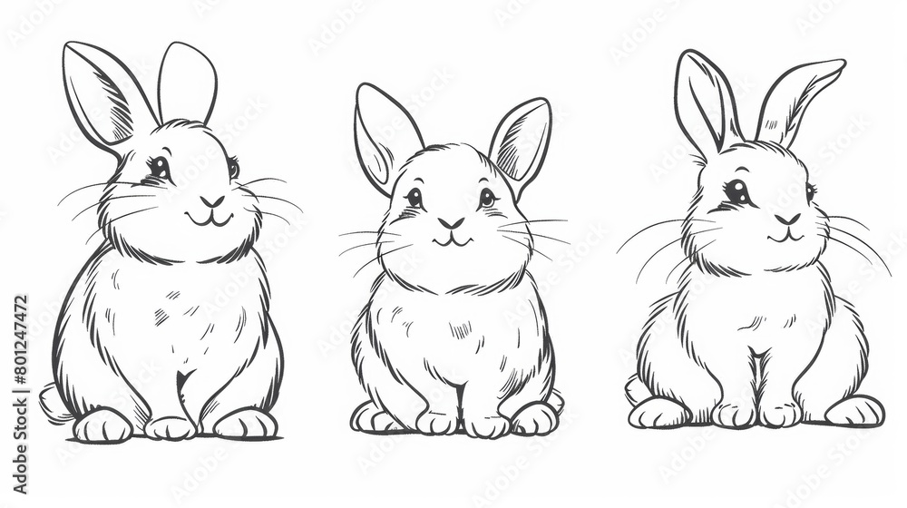 Rabbit. Line drawing of cute animal. Baby nursery art. Rabbit. Line drawing of cute animal. Baby nursery art.