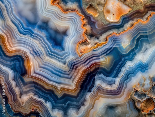 Close-up view of colorful agate stone revealing intricate bands and textures.