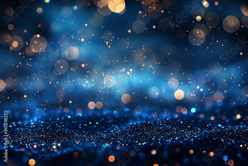 Gentle Indigo Bokeh Lights on Dark Abstract Background with Sparkle Dust, Ultra High Definition Imagery photo