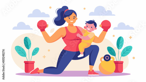 A new mother incorporating kickboxing into her postpartum workout plan gradually rebuilding her strength and confidence.