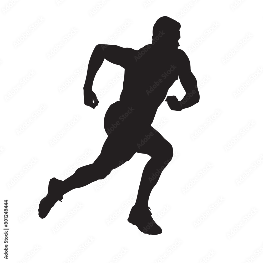 Vector silhouette of a male athlete running. Flat cutout icon of a sports person