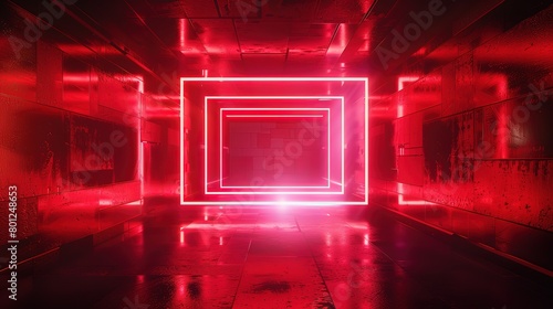 abstract background futuristic tunnel void with neon light glow to infinite perspective, space and cybernetic theme, Generative Ai