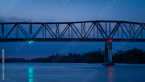 night view of the truss bridge over the Missouri River at Brownville, Nebraska