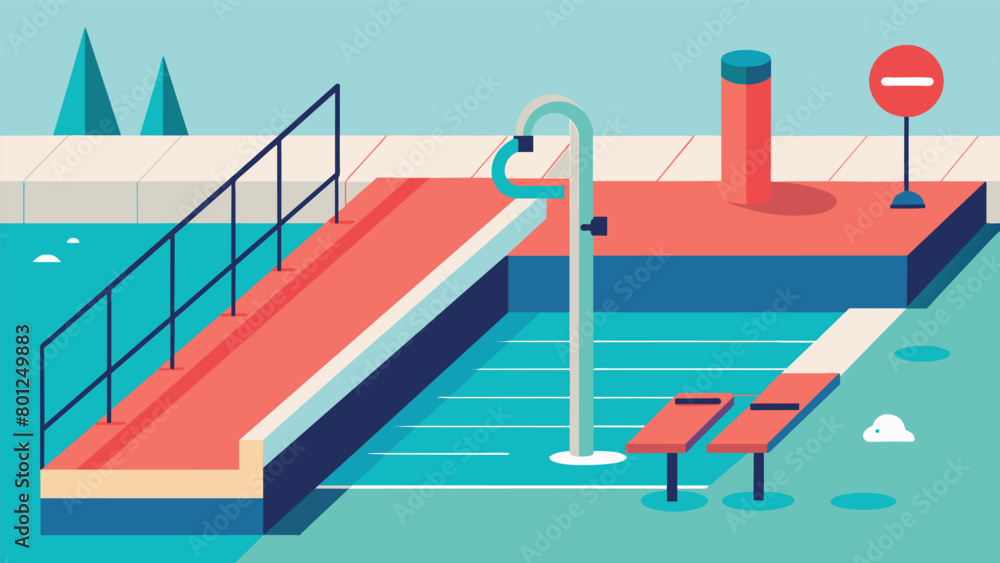 A public swimming pool with designated times for individuals with physical disabilities to use the facility and an accessible ramp for entry.. Vector illustration