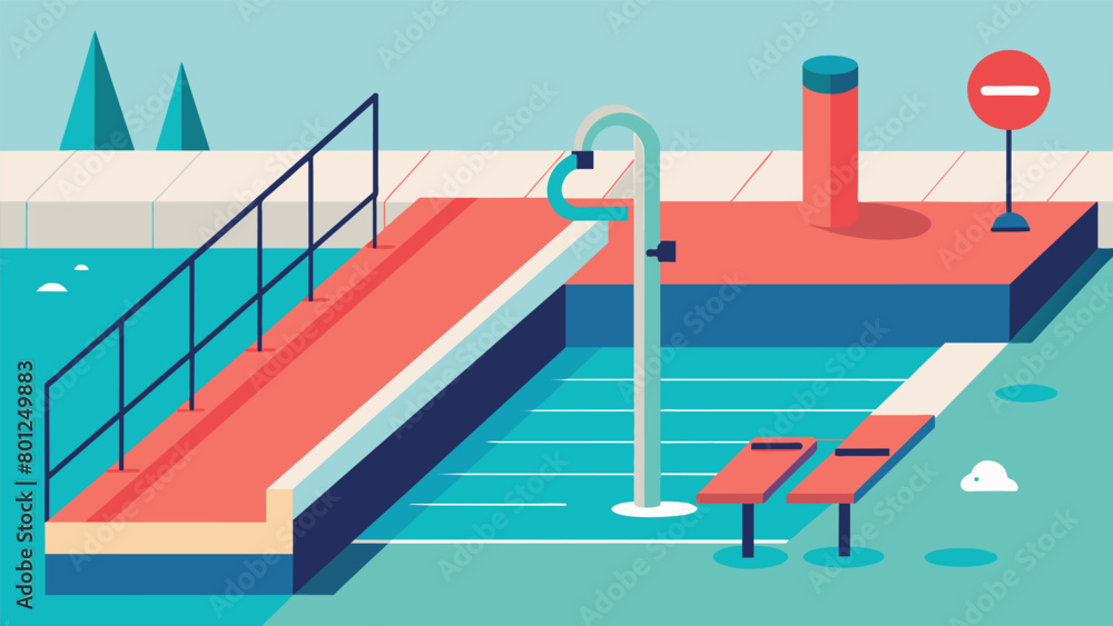 Naklejka premium A public swimming pool with designated times for individuals with physical disabilities to use the facility and an accessible ramp for entry.. Vector illustration