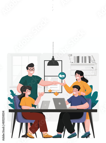 Business meeting animation. speaker pointing at presentation on board with graphs chart during business seminar. Office worker showing report with thpointer. flip chart, mouth narration, cartoon style