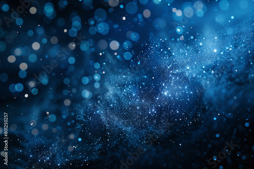 Intense Royal Blue Bokeh Lights and Sparkle Dust on Dark Abstract Background, Realistic High-Definition Image