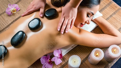 Massaggio e benessere, massaggio con pietre calde photo