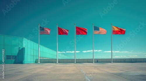 Row of United States Flags at the Base of the Washington Monument in Washington DC, Independence Day,