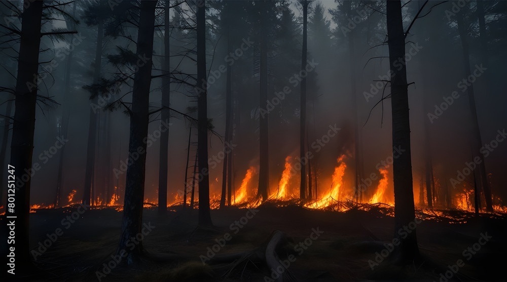 Intense Wildfire Engulfing a Forest at Dusk.generative.ai Intense Wildfire Engulfing a Forest at Dusk.generative.ai