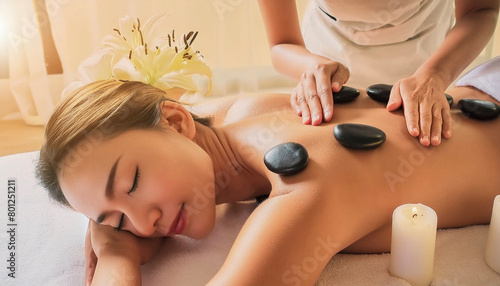 Massaggio e benessere, massaggio con pietre calde  photo