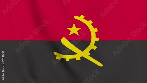 3d Angola flag waving cloth texture loop animation, National 3d Close up Angola flag waving, Angola national flag blowing in the wind, Realistic flag smooth waving seamless  photo