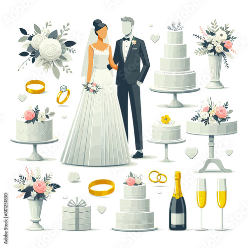set of icons of accessories of wedding ceremony 