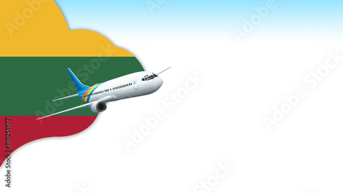 3d illustration plane with Lithuania flag background for business and travel design