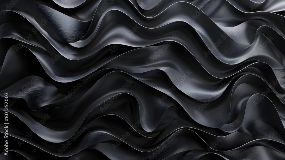 Obraz premium Black abstract background with wavy shapes. Three dimensional texture.
