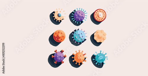 A vivid array of stylized pathogen illustrations