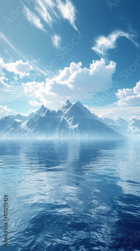 Wallpaper Mural Blue sky, white clouds, snow-capped mountains and sea Torontodigital.ca