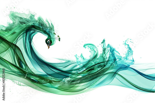 Peacock green wave illustration, vibrant and smooth peacock green wave on a white background. © Aleza
