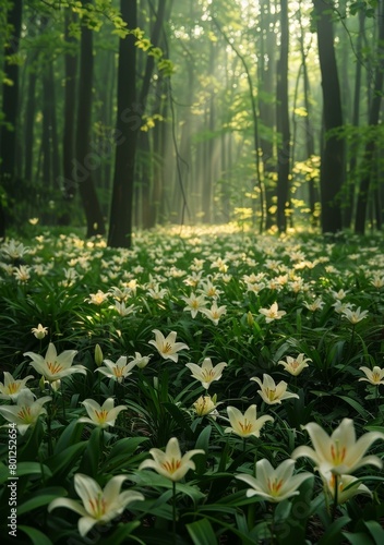 White lilies in the forest
