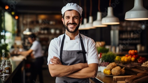 Portrait of a Smiling Chef in a Commercial Kitchen photo