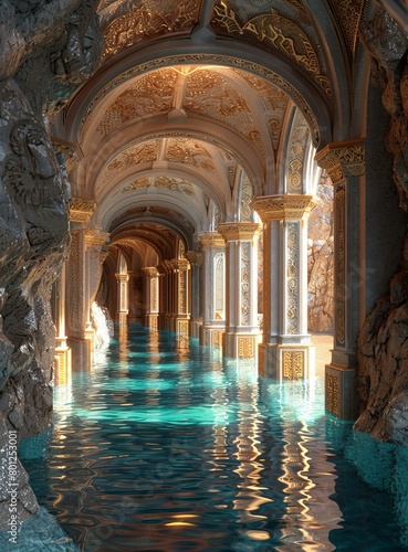 ornate hallway with water photo