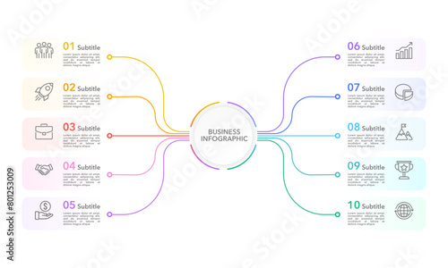 Business Infographics elements data. 10-steps information. Business presentation, Organization, Project, Marketing and Planning. Vector illustration.