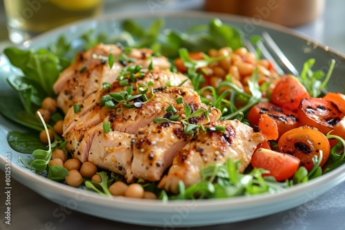 Grilled chicken breast with chickpeas and tomatoes