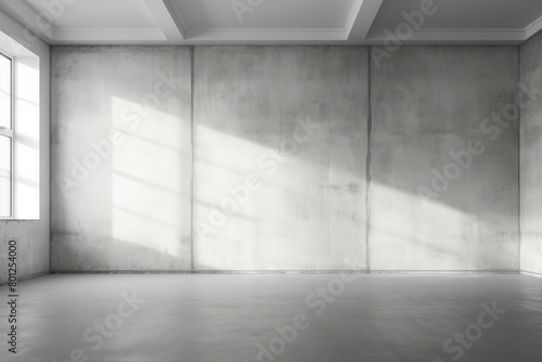 An empty room with a window and sunlight shining through