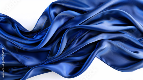 Royal blue silk fabric wave abstract, high-resolution capture isolated on white, ideal for luxury design, photo
