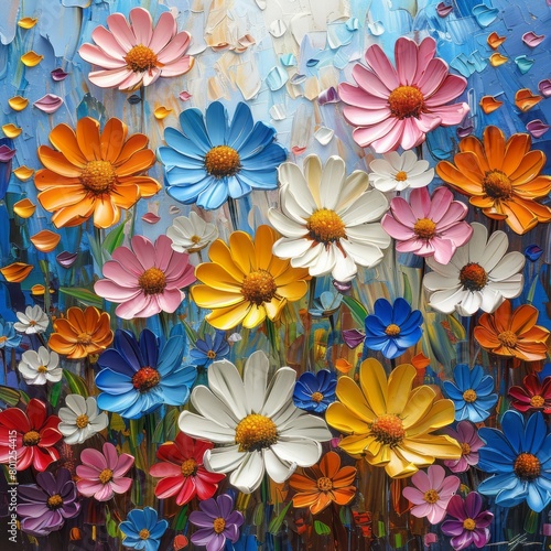 Colorful Beautiful Flowers Painted with Oil Paints - Bright Summer