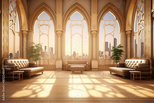 Ornate Living Room Interior With City View