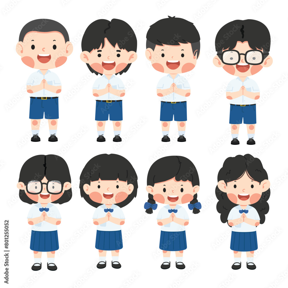Cute thai kid in school uniform set Cute thai kid in school uniform set
