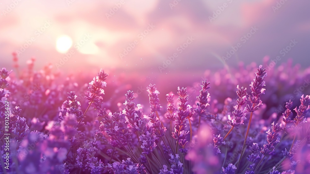 Fragrant lavender field, soft pastel pink background, wellness magazine cover, serene dawn light, central focus Fragrant lavender field, soft pastel pink background, wellness magazine cover, serene dawn light, central focus