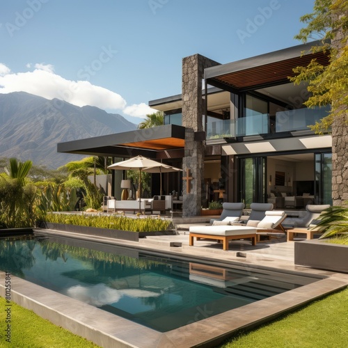 Modern luxury house with pool and mountain views © duyina1990